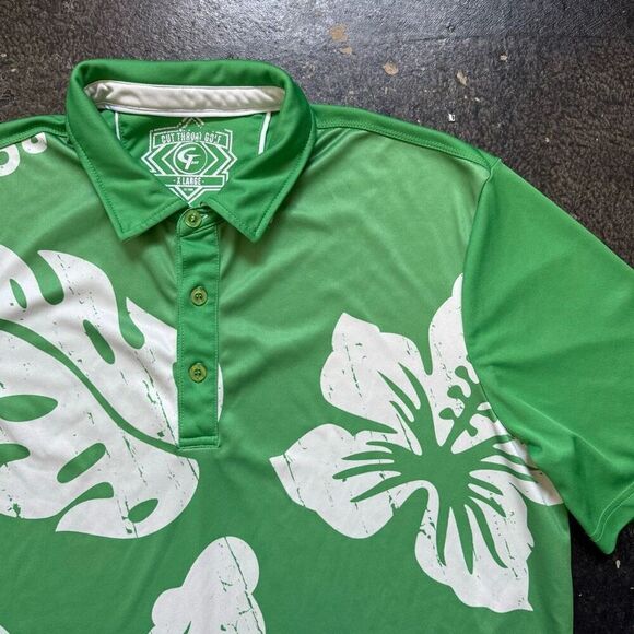Cut Throat Golf Men's Short-Sleeve Pointed Collar Leaves Shirt Green Extra Large - Picture 2 of 12